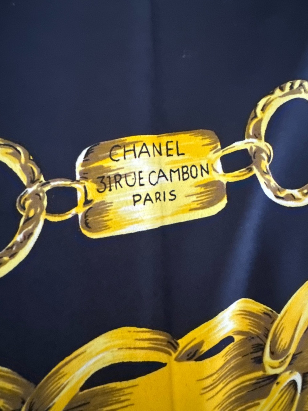 Navy & Gold Chain Print Silk Scarf Luxury Style Square Scarf - Picture 8 of 11
